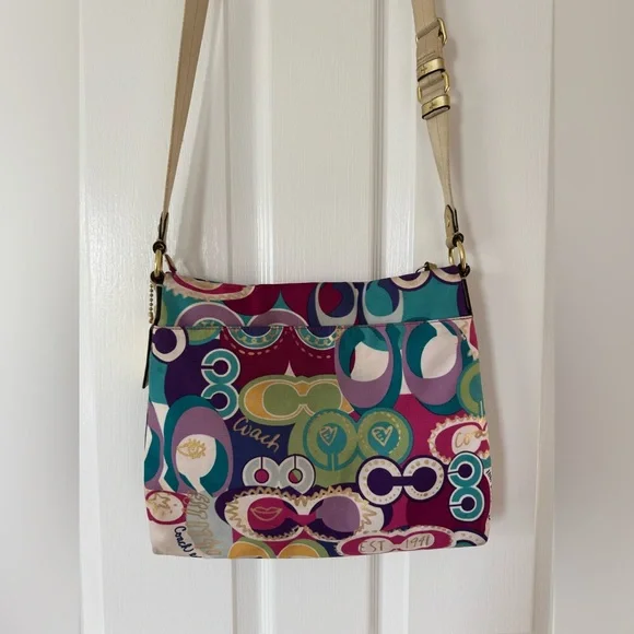 Rare Vintage Retro Multicolor Coach Poppy Pop C Graphic Art Canvas Crossbody Bag - Picture 9 of 13
